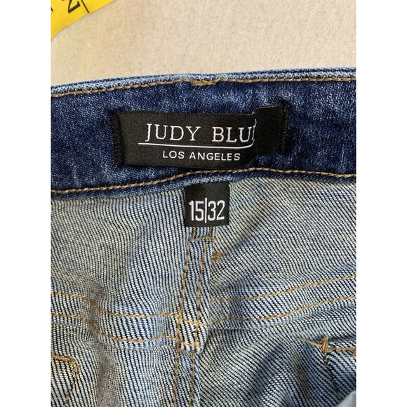 Judy Blue Jeans Womans 15/32 Blue Boyfriend Redlands High Rise Distressed Grunge - Picture 3 of 7